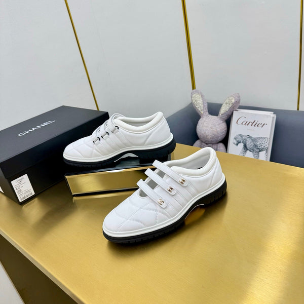 CC 26S Quilted Platform Sneakers Triple Velcro Straps White Leather 140246