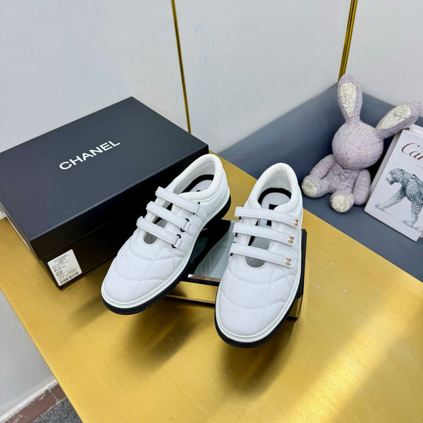 CC 26S Quilted Platform Sneakers Triple Velcro Straps White Leather 140246
