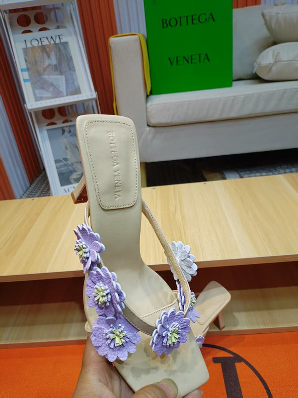 BV Riva Thong Floral Sandals 9CM Purple Beige Leather 139866