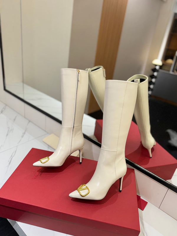 VLTN Garavani 26W VLogo High-Top Boots Pointed Toe Leather 145152