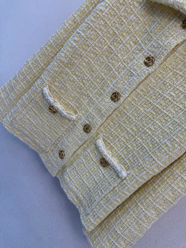 CC 26S Tweed Jacket Classic Collar Button Closure Flap Pockets Yellow Cotton 433640