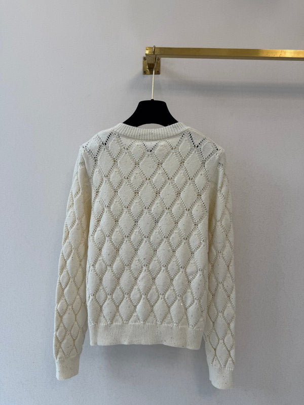 CC 26S Diamond Knit Cardigan Gold Buttons Off-White Cashmere 433642