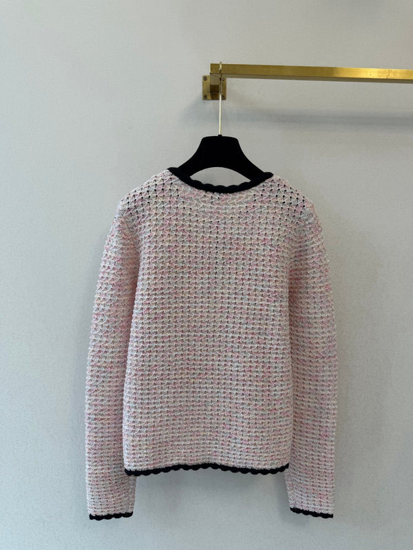 CC 26S Knit Tweed Cardigan Black Trim Front Pockets Cotton 433649