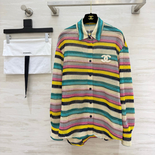 CC 26S Rainbow Striped Knit Shirt Embroidered Logo 435354