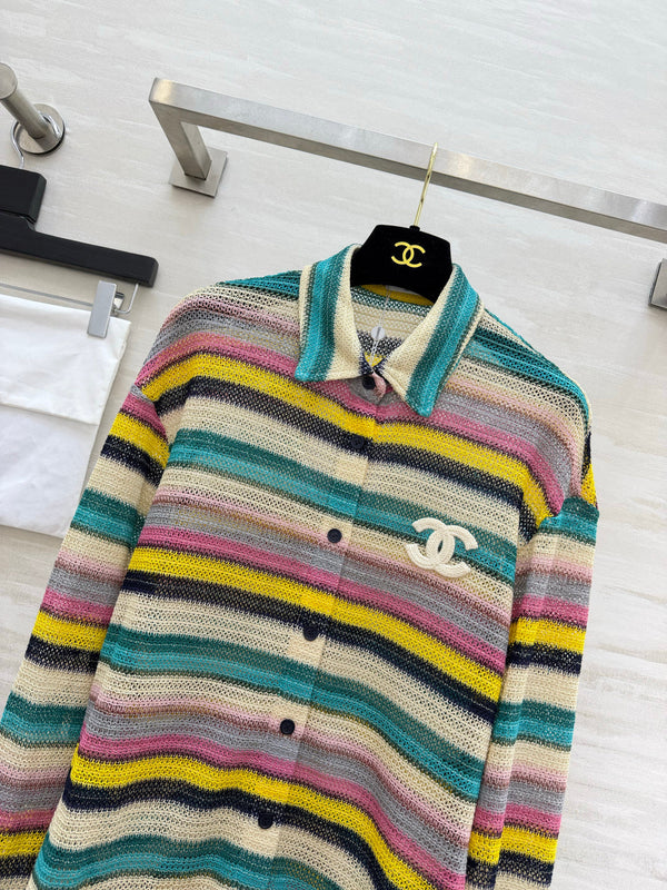 CC 26S Rainbow Striped Knit Shirt Embroidered Logo 435354