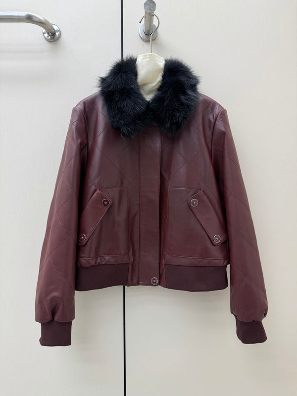 CC 26S Logo Hardware Fur Collar Jacket Lambskin 435086