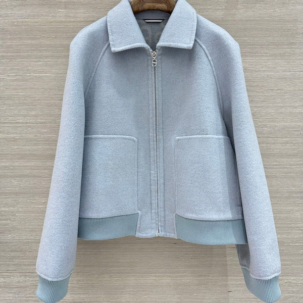 HM 26S Zip-Up Jacket Point Collar Patch Pockets Cashmere 427328
