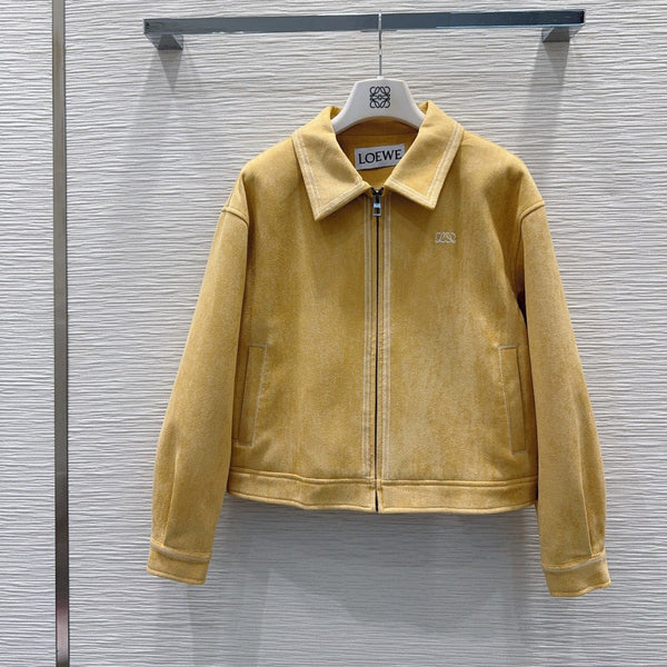 LW 26S Zip-Up Jacket Classic Collar Contrast Stitching Yellow Suede 436623