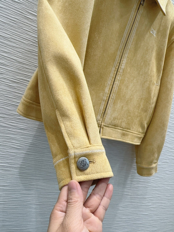 LW 26S Zip-Up Jacket Classic Collar Contrast Stitching Yellow Suede 436623
