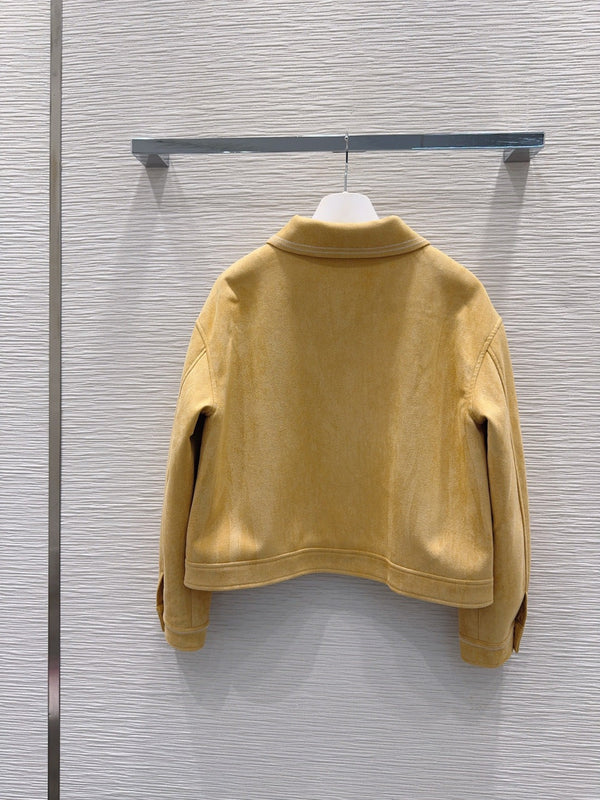 LW 26S Zip-Up Jacket Classic Collar Contrast Stitching Yellow Suede 436623