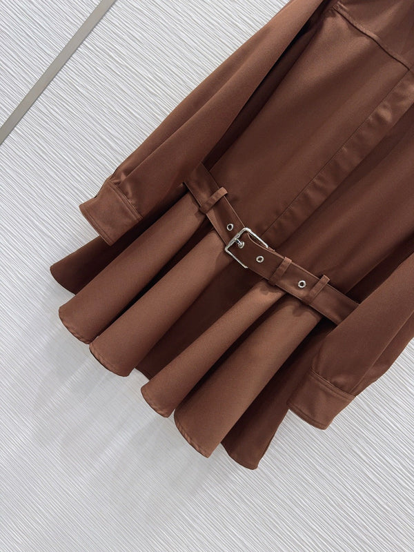 LW 26S Flared Shirt Dress Drop-Waist Brown Polyester 436502