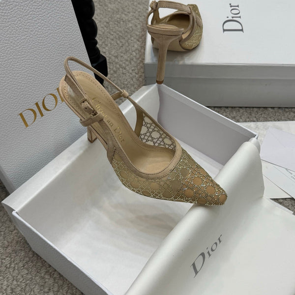 CD Rhinestone 10cm Slingback Sandals Mesh 157559