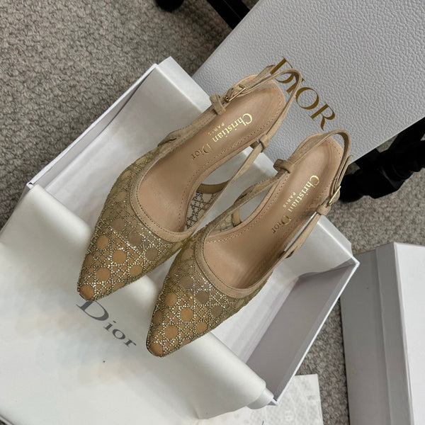CD Rhinestone 10cm Slingback Sandals Mesh 157559
