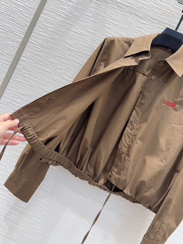 LW 26S Double L Shirt Pointed Collar Drawstring Hem Logo Cotton 436485