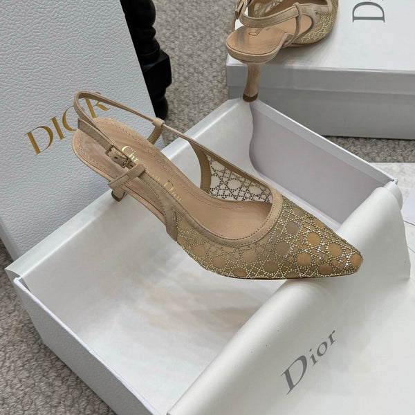 CD Rhinestone 6.5cm Slingback Sandals Imported Mesh  157557