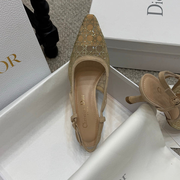 CD Rhinestone 6.5cm Slingback Sandals Imported Mesh  157557