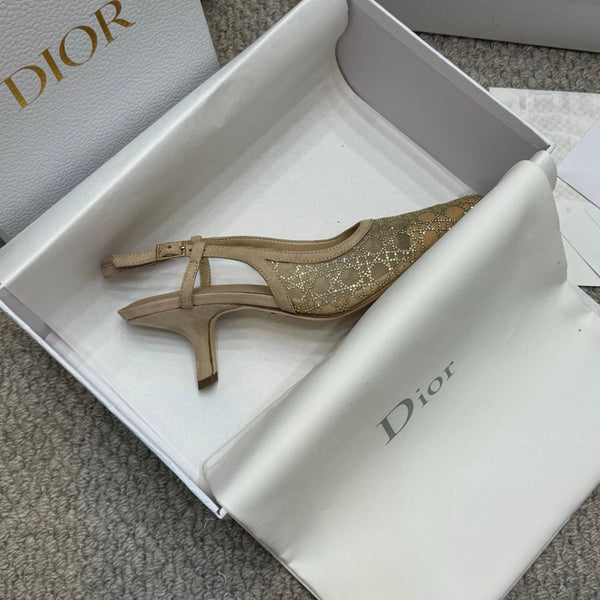 CD Rhinestone 6.5cm Slingback Sandals Imported Mesh  157557