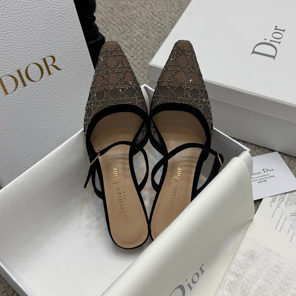 CD Rhinestone 6.5cm Slingback Sandals Imported Mesh 157553
