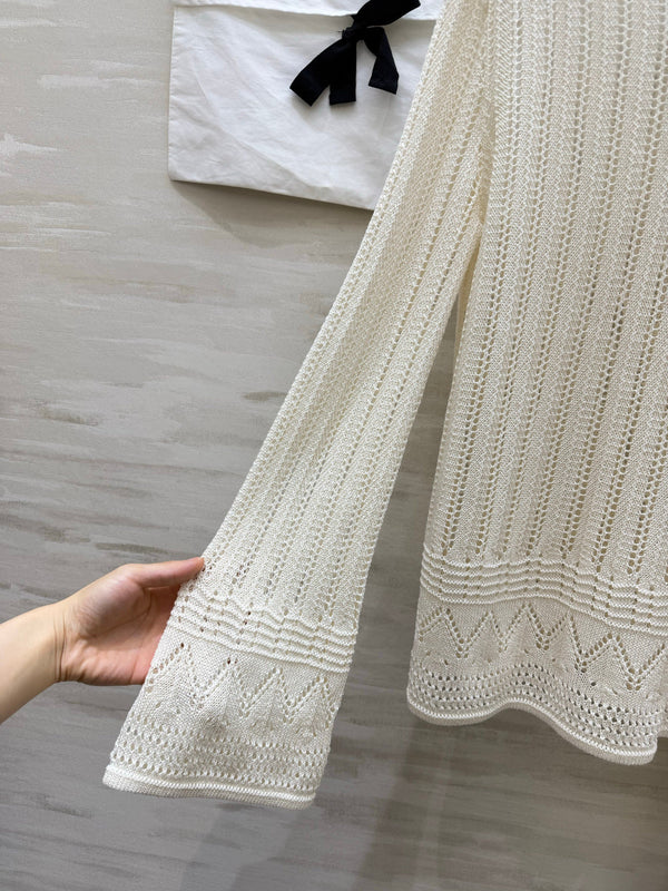 CD 26S Open-Knit Round-Neck Top & High-Waist Long Skirt Set 437198