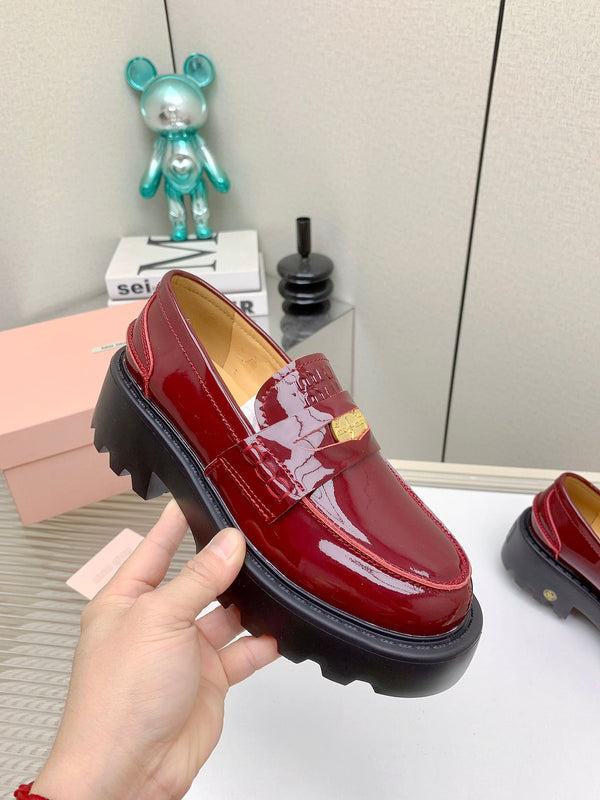 Miu 26FW Coin Loafers Burgundy Cowhide Leather 159439