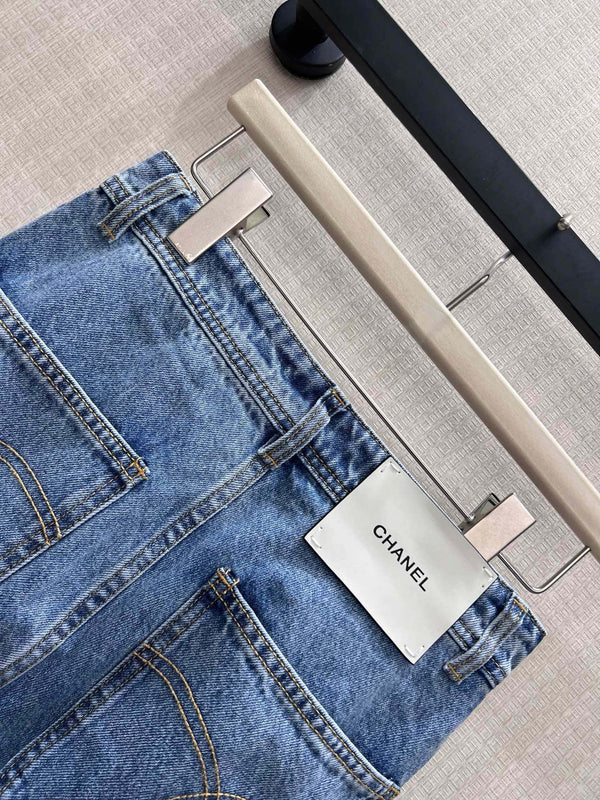 CC 26S High-Waist Wide-Leg Cargo Jeans Contrast Stitching Blue Cotton 437692