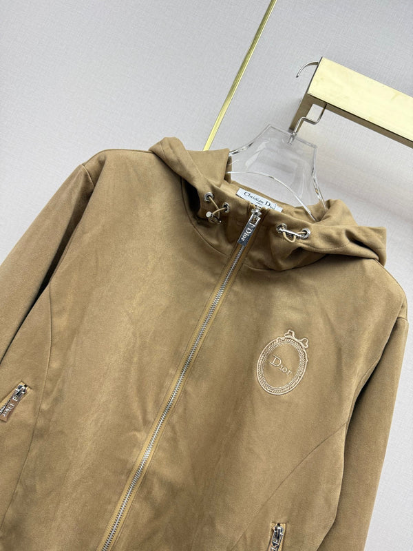 CD 26SS Hooded Trench Coat Embroidered Pattern Suede 437677