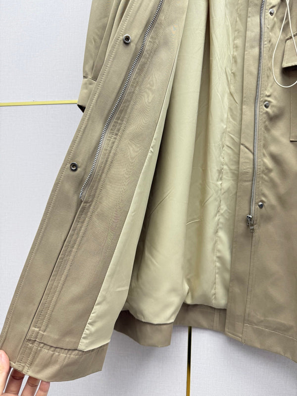 Prad 26SS Hooded Long Trench Coat Triangle Logo Drawstring Waist Cotton 437675