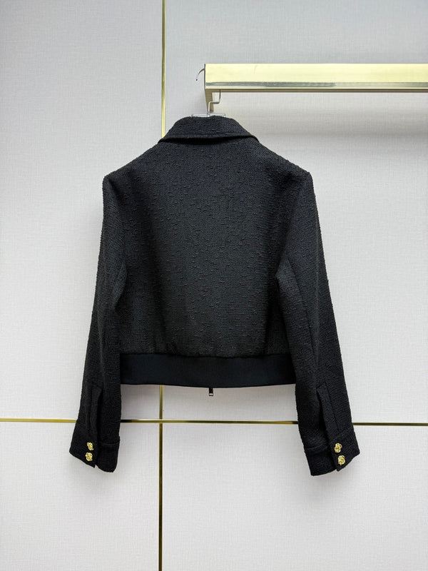 CC 26SS Tweed Zip-Up Jacket & High-Waisted Midi Skirt Set Black Cotton 437540