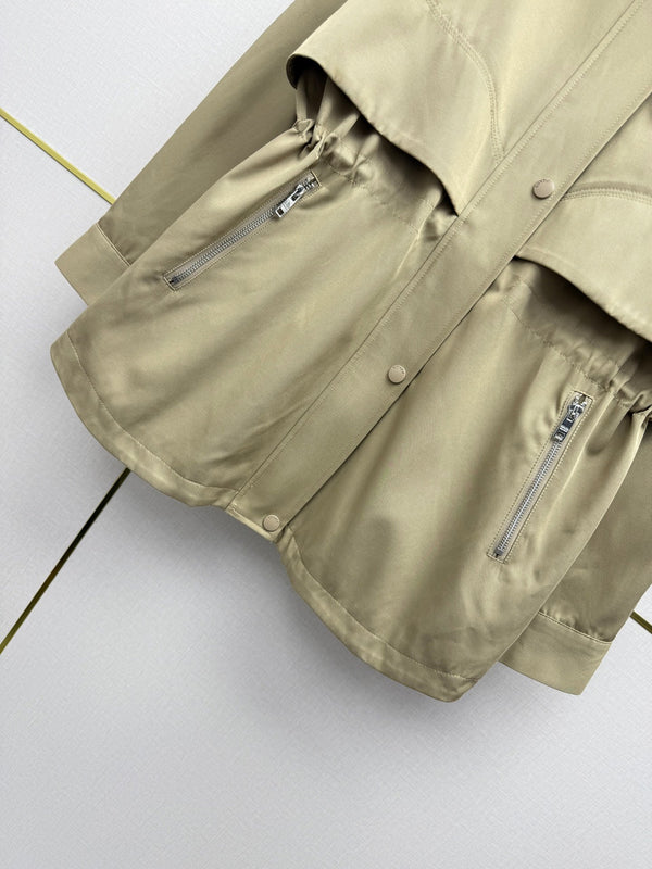 Prad 26SS Mid-Length Coat Triangle Logo Badge Drawstring Waist Beige Cotton 437536