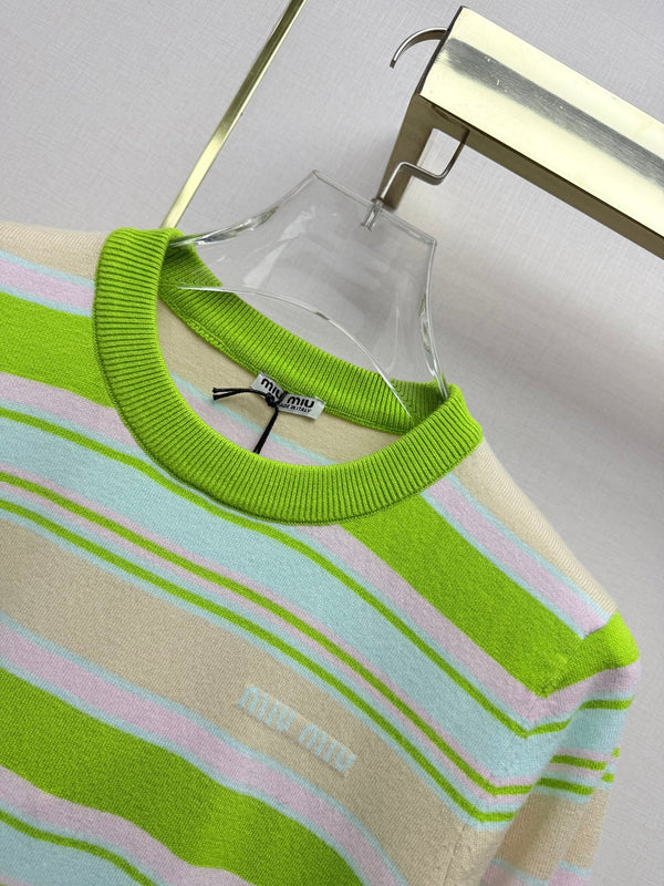 Miu 26SS Multi-Stripe Crewneck Sweater Pastel Multicolor Wool 437565