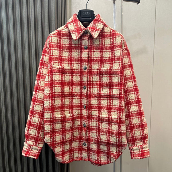 CC 26S Plaid Wool Shirt Red Ivory Wool 438344