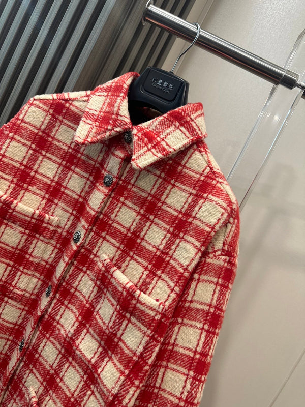 CC 26S Plaid Wool Shirt Red Ivory Wool 438344