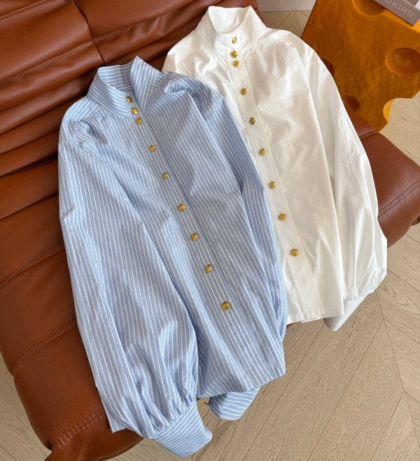 CC 26S High-Neck Blouse Balloon Sleeves Cotton 438381