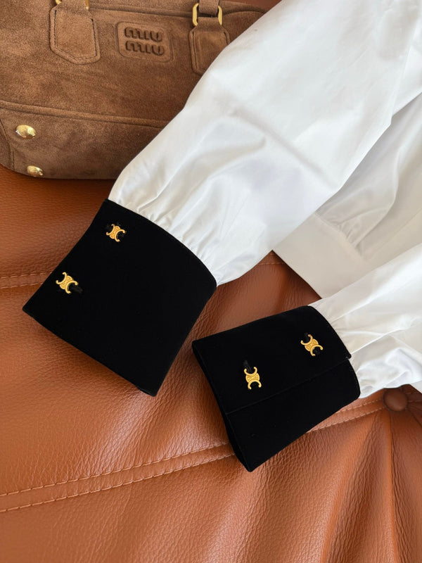 CC 26FW Triomphe Double-Breasted Velvet-Trim Shirt White 438607