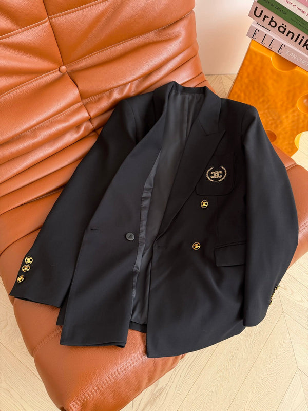 CC 26AW Triomphe Embroidered Double-Breasted Blazer Black Polyester 438629