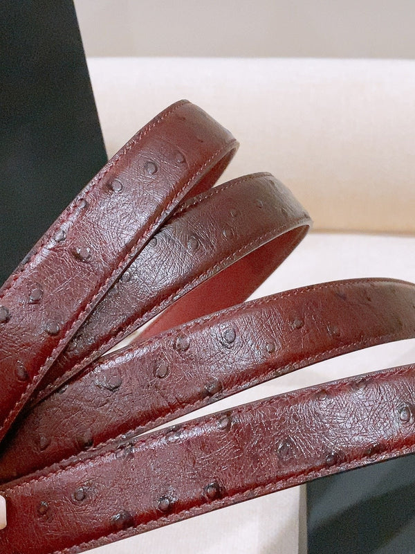 CC 26FW Double C Twist Buckle Belt 25mm Embossed Burgundy Cowhide Leather 218898