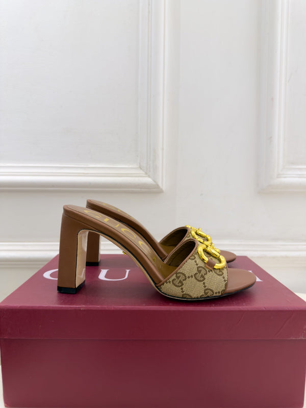 GG Horsebit High-Heel Slide Sandals 8cm Canvas 164956