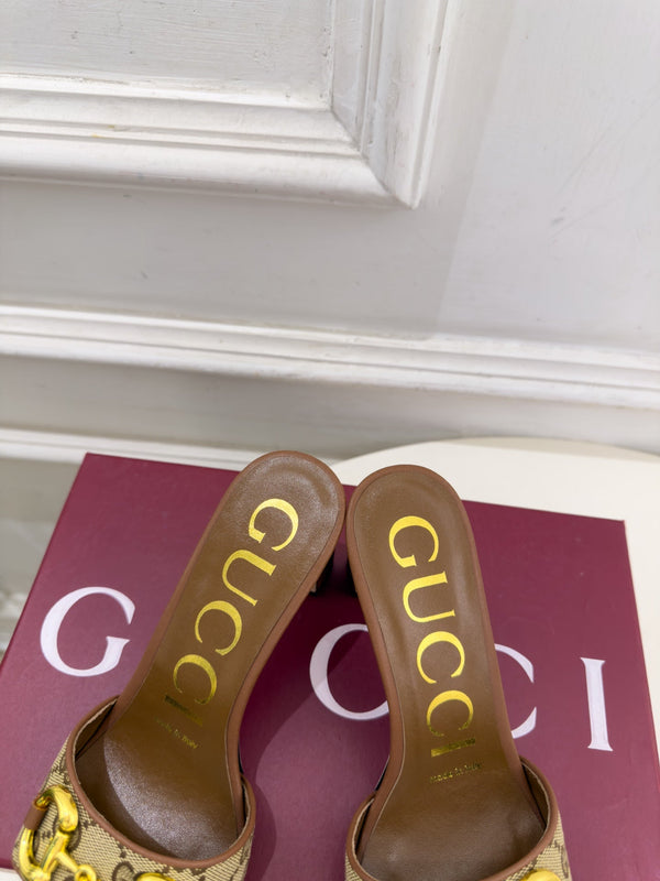 GG Horsebit High-Heel Slide Sandals 8cm Canvas 164956