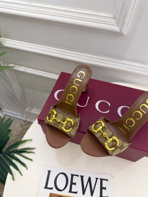 GG Horsebit High-Heel Slide Sandals 8cm Canvas 164956