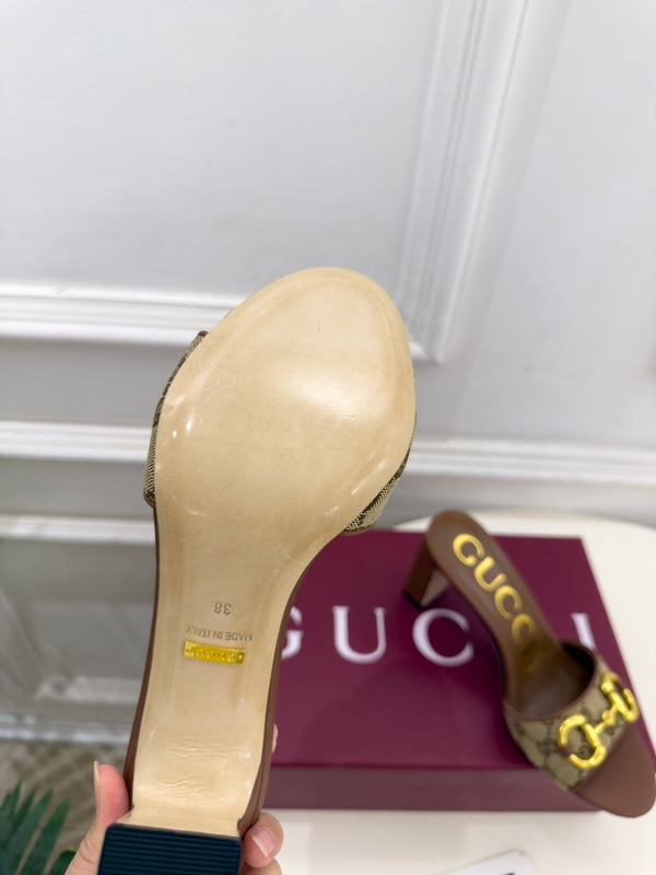 GG Horsebit High-Heel Slide Sandals 8cm Canvas 164956