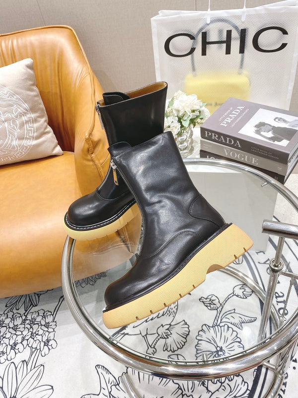 BV 26FW Chunky Platform Ankle Boots 5cm Front Zip Leather 164459