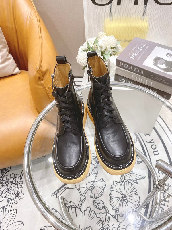 BV 26FW Chunky Combat Boots 5cm Side Zip Leather 164458