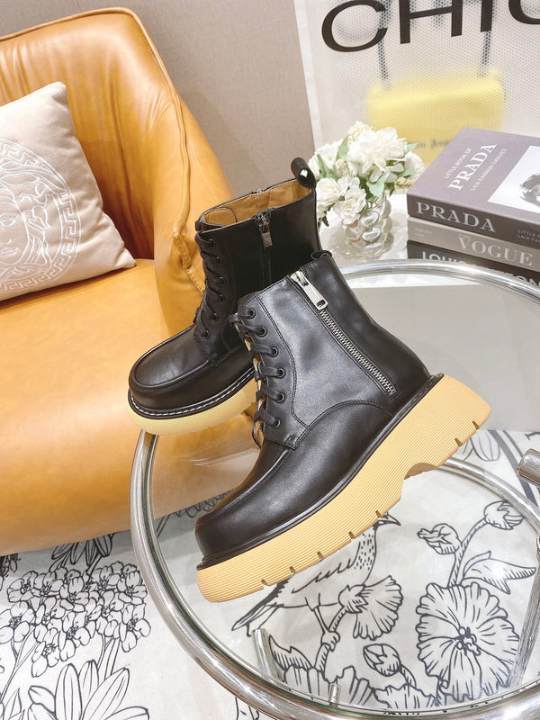 BV 26FW Chunky Combat Boots 5cm Side Zip Leather 164458