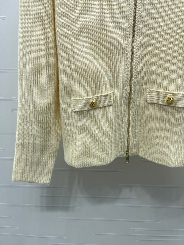 CC 26FW Ribbed-Knit Double-Zip Cardigan Gold-Tone Hardware Cashmere 274022