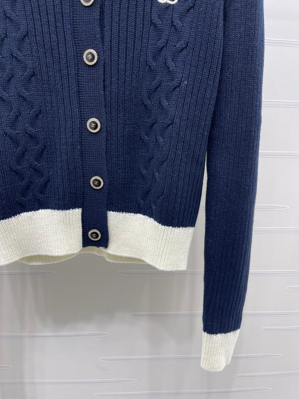 CC 26FW Cable-Knit Button-Up Cardigan Double C Logo Wool 274027