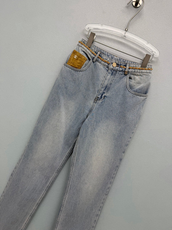 CC 26FW Straight-Leg Jeans Gold Pocket Detail Light Blue Cotton 439014