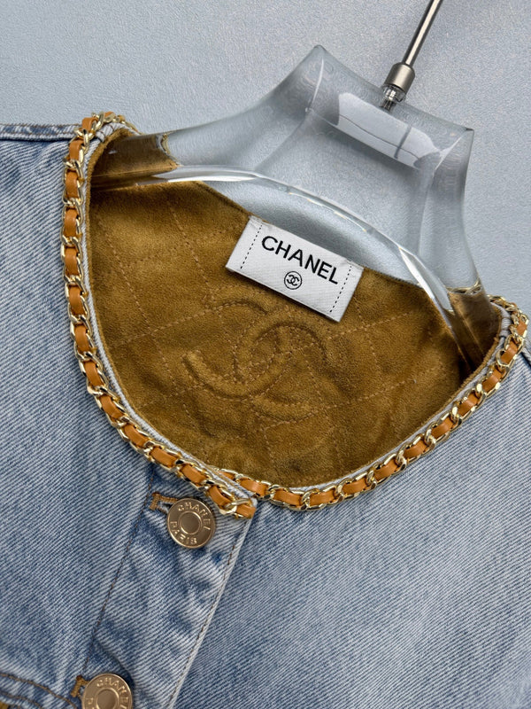 CC 26FW Denim Jacket Leather-Trimmed Blue Cotton 274250