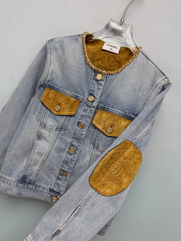 CC 26FW Denim Jacket Leather-Trimmed Blue Cotton 274250