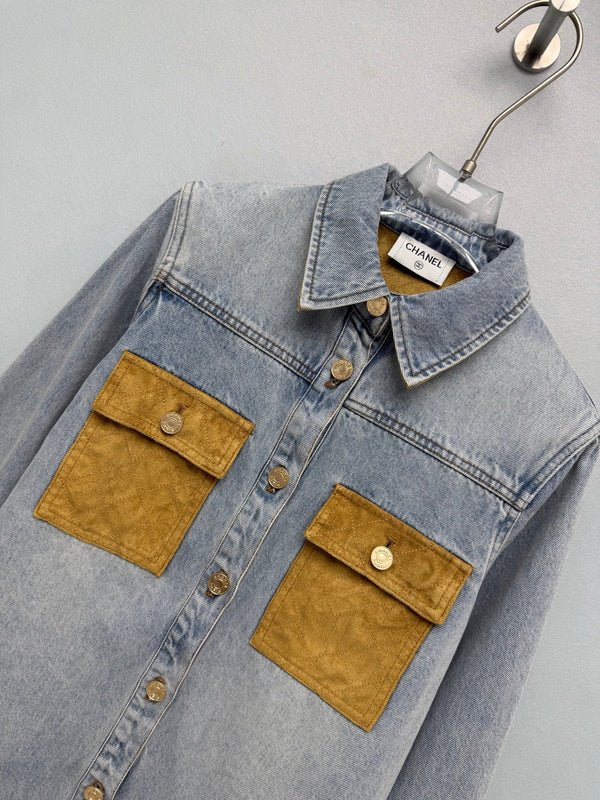 CC 26FW Denim Shirt Jacket -Trimmed Light Blue Cotton 274256