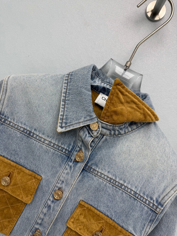 CC 26FW Denim Crop Jacket Contrast Pocket & Collar Light Blue Cotton 274259